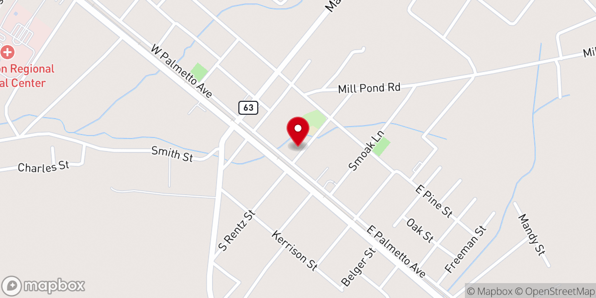 Map showing location of Varnville First Baptist Church