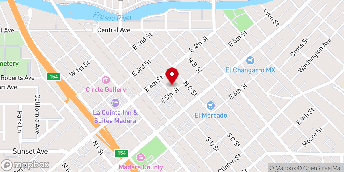 Map showing location of Northwest Church of Madera