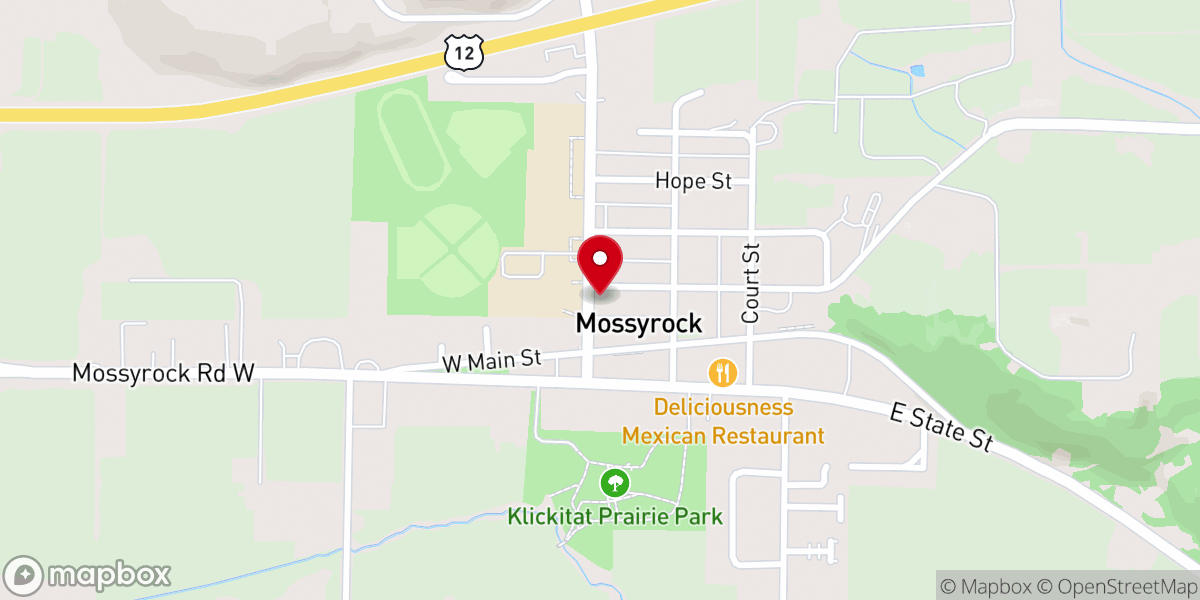 Map showing location of Mossyrock Assembly of God Church