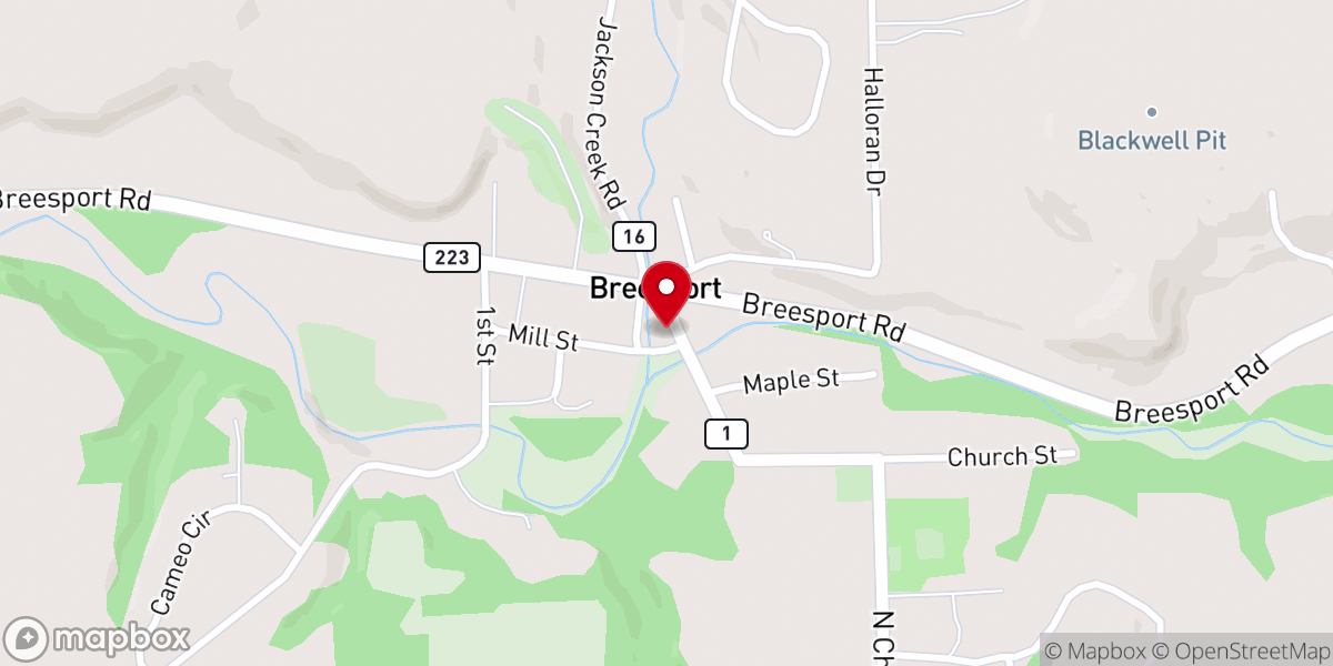 Map showing location of Breesport United Methodist Church