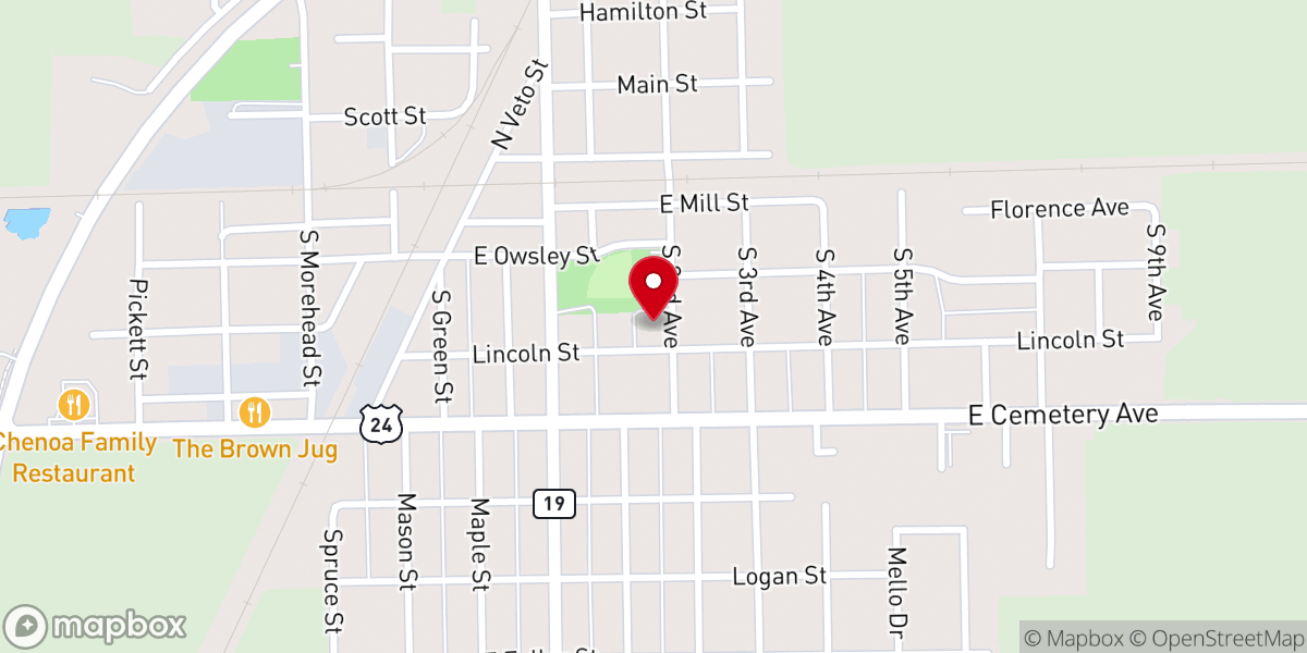Map showing location of Chenoa Baptist Church