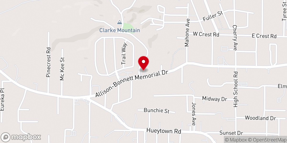 Map showing location of First Baptist Church of Hueytown
