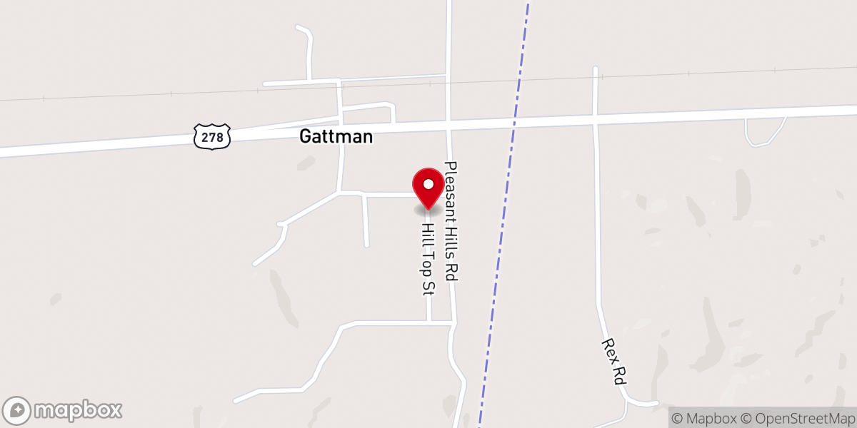 Map showing location of Gattman Baptist Church