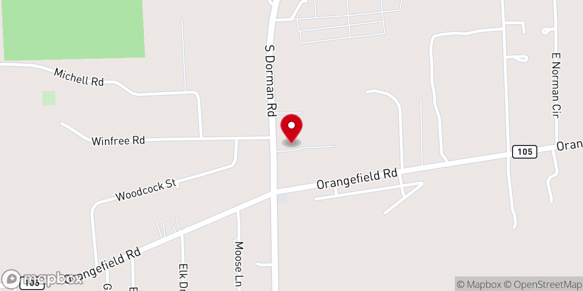 Map showing location of Life Church, Orange Texas