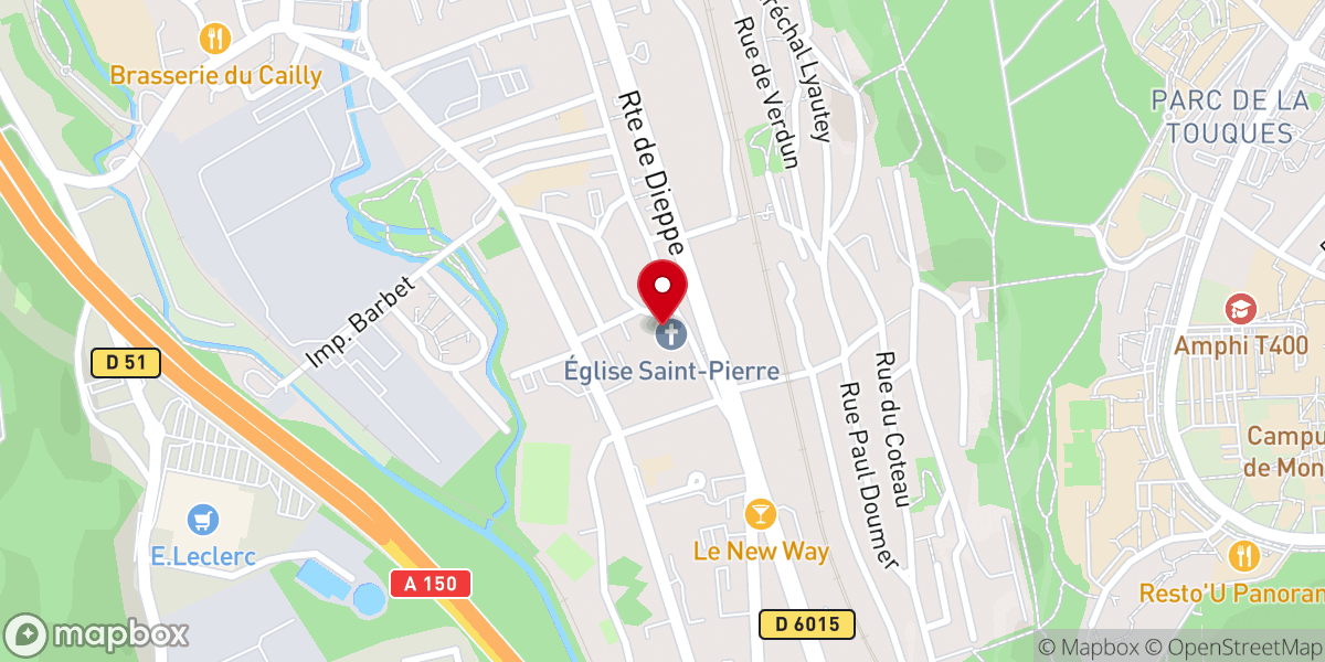 Map showing location of Église catholique Saint-Pierre à Déville-lès-Rouen
