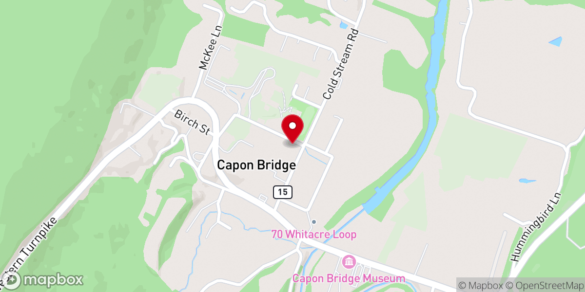 Map showing location of Capon Bridge Christian Church