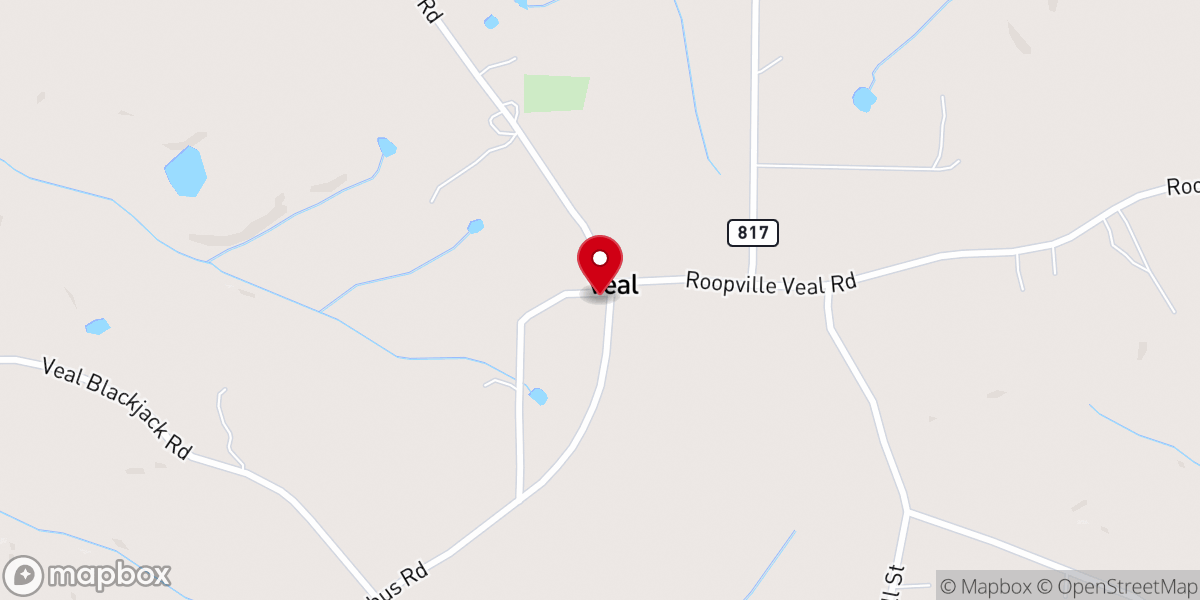 Map showing location of Veal Baptist Church