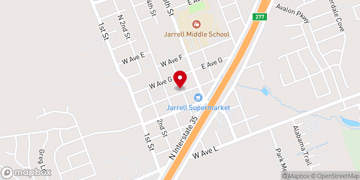 Map showing location of The Potter's House Church of Jarrell