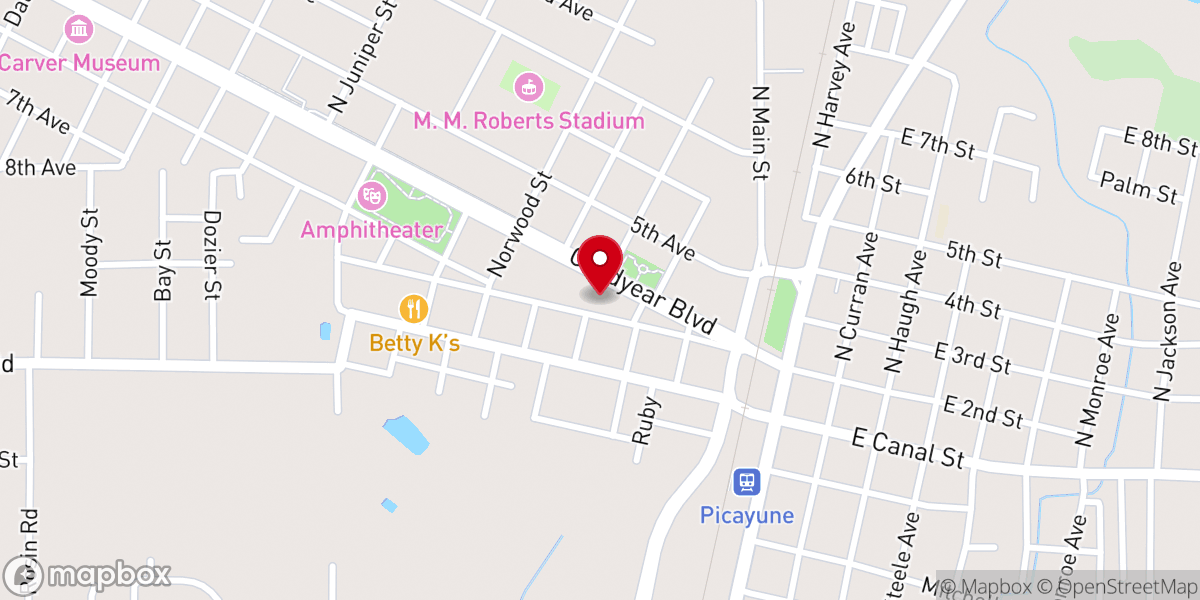 Map showing location of First Baptist Church of Picayune