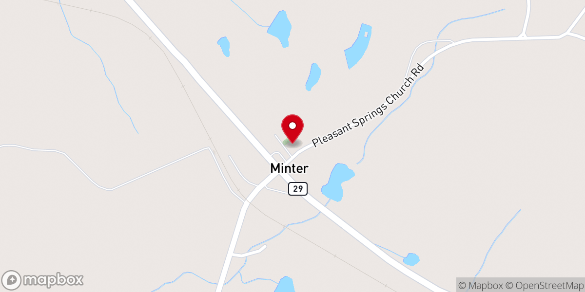 Map showing location of Minter Baptist Church