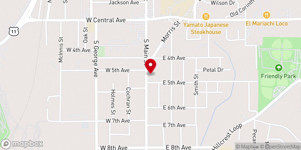 Map showing location of Petal Presbyterian Church