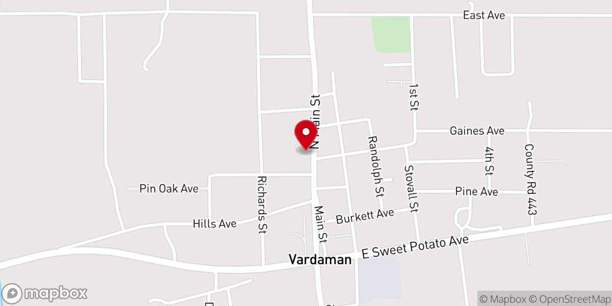 Map showing location of Vardaman Methodist Church