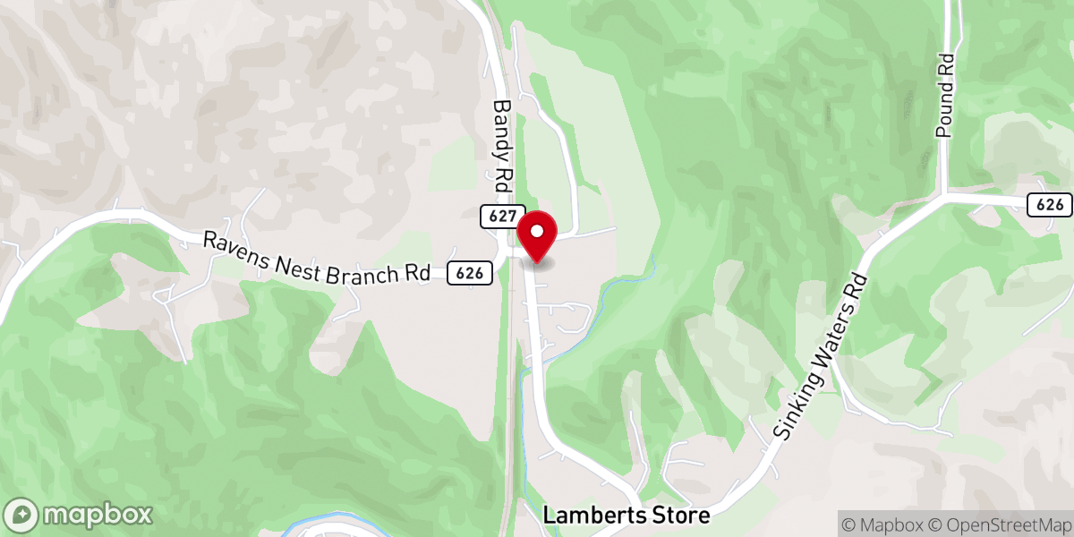 Map showing location of Bandy Community Freewill Baptist Church