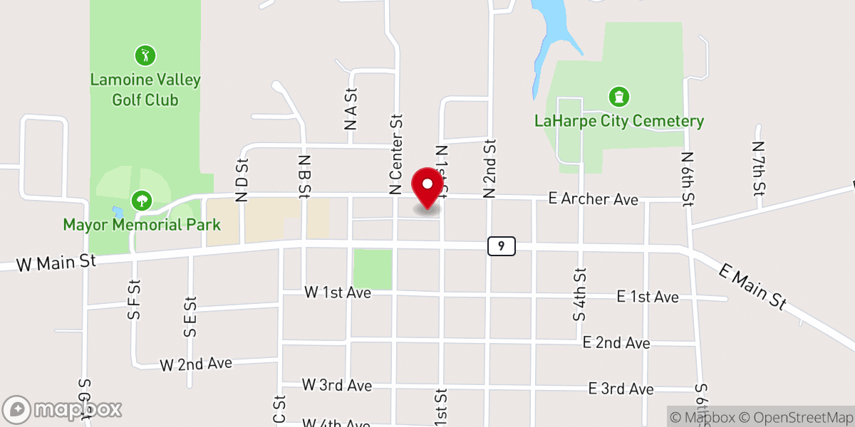 Map showing location of Union Church of La Harpe Activity Center
