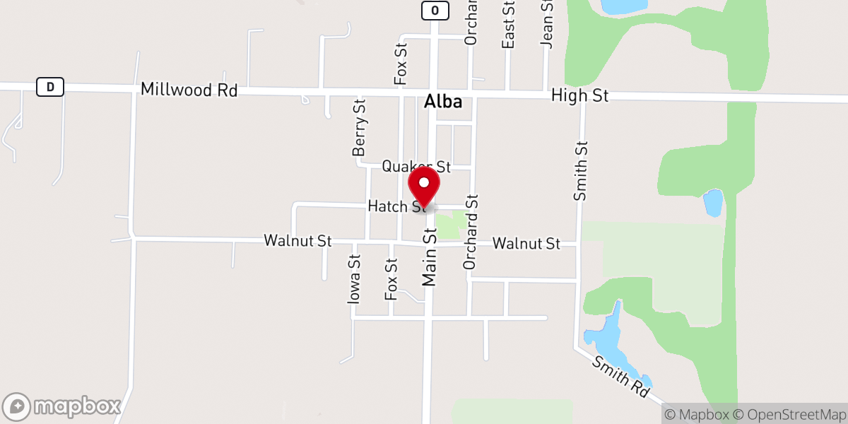Map showing location of Alba Christian Church