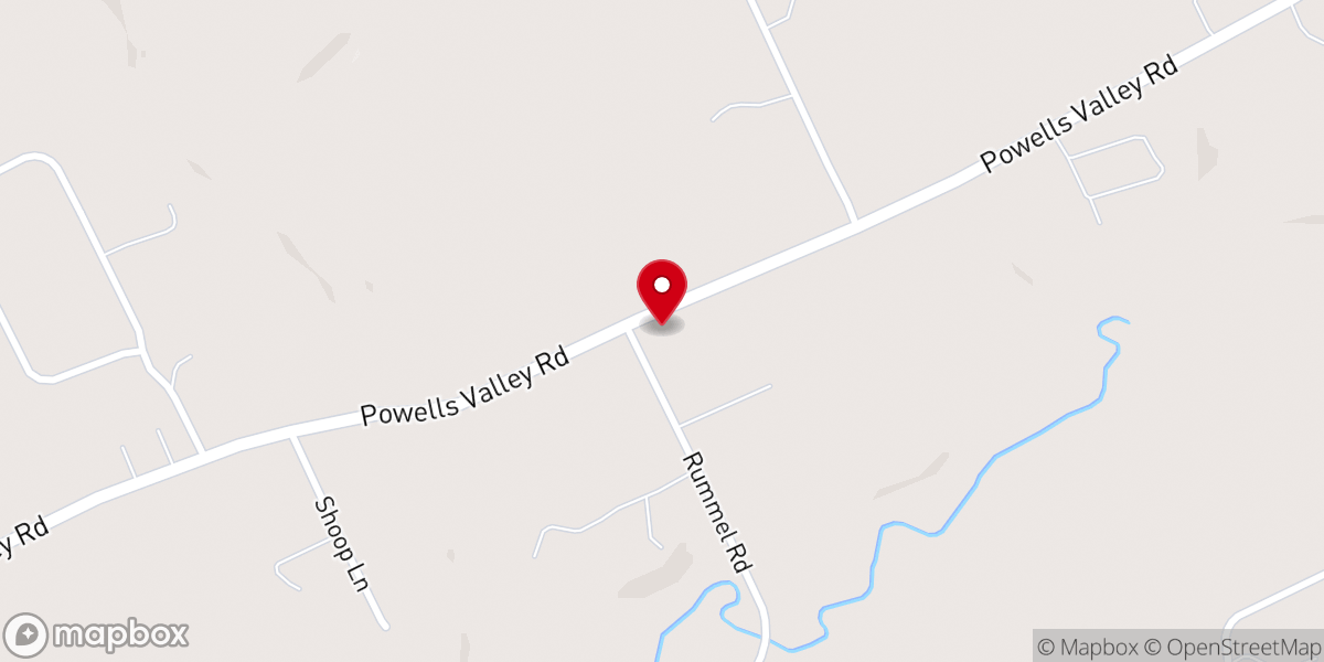 Map showing location of Powells Church