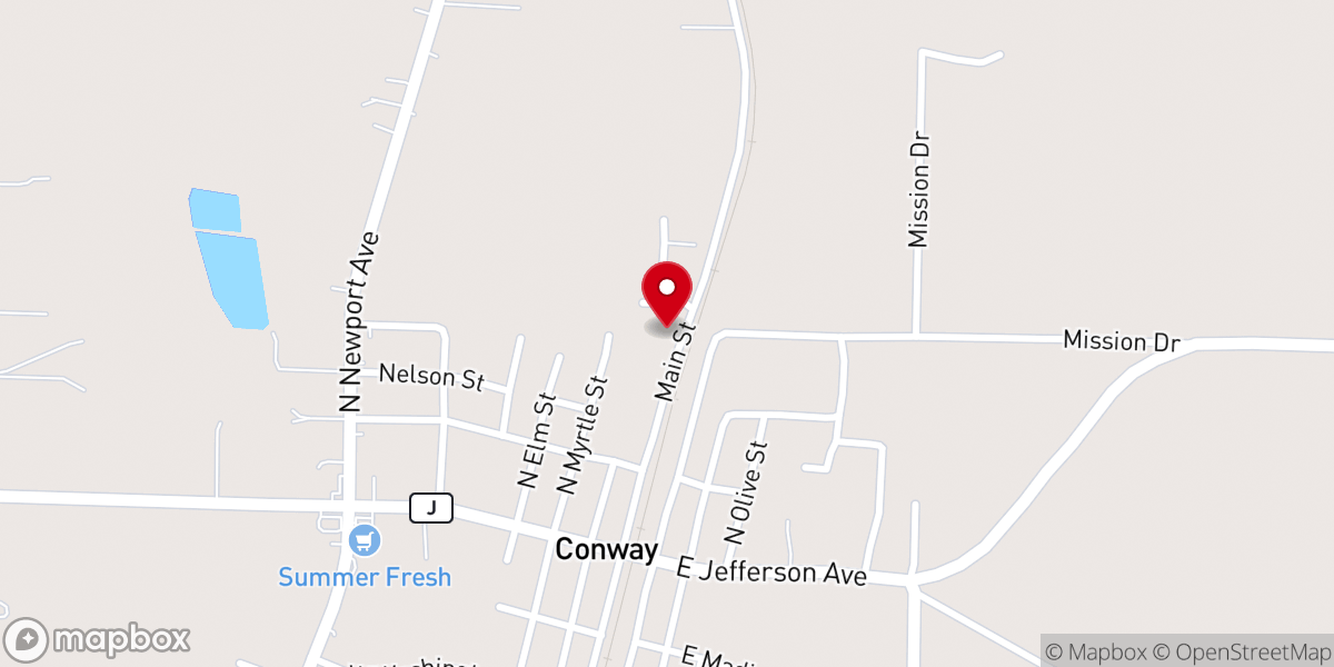 Map showing location of First Pentecostal Church of Conway