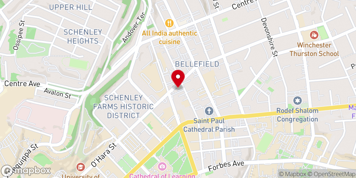 Map showing location of The Pittsburgh Oratory and Catholic Newman Center