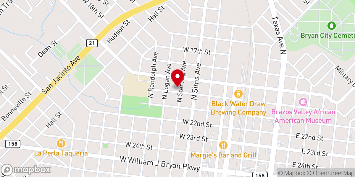Map showing location of Iglesia Pentecostal Del Nombre De Jesus Bryan Tx