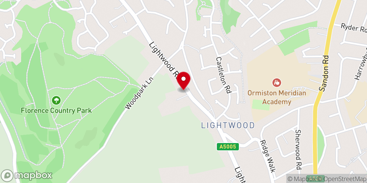 Map showing location of Lightwood Methodist Church