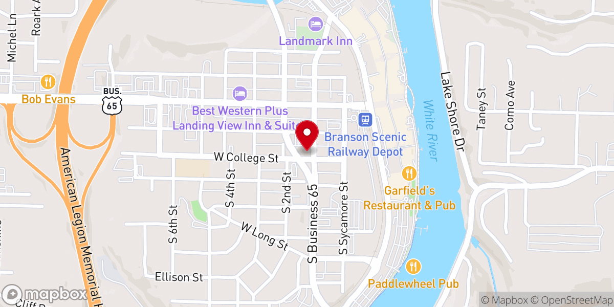 Map showing location of Branson Christian Church