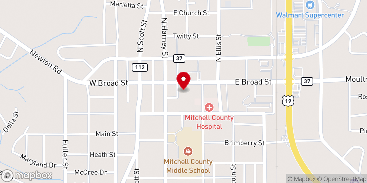 Map showing location of First Baptist Camilla