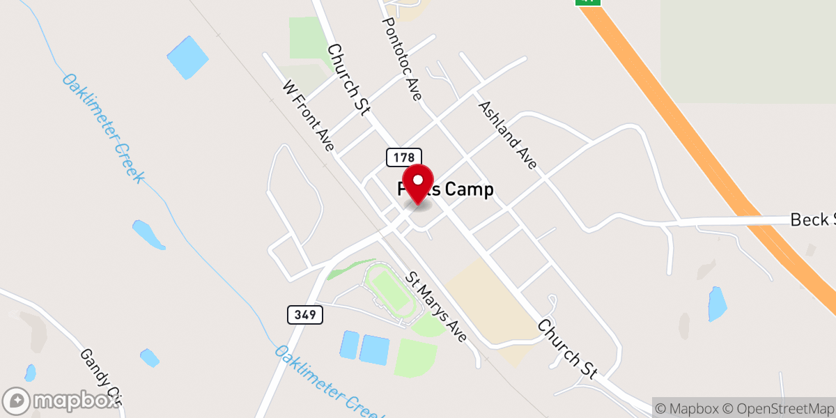 Map showing location of Potts Camp City Hall