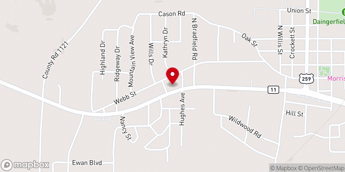 Map showing location of New Birth Baptist Church of Daingerfield