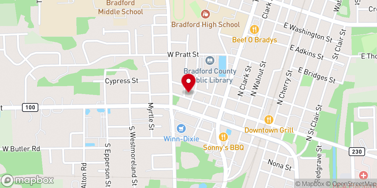Map showing location of First Christian Church