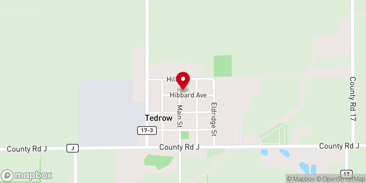 Map showing location of Tedrow Assembly of God Church