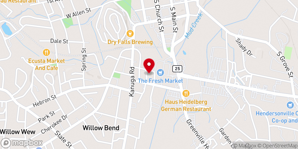 Map showing location of First Presbyterian Church of Hendersonville