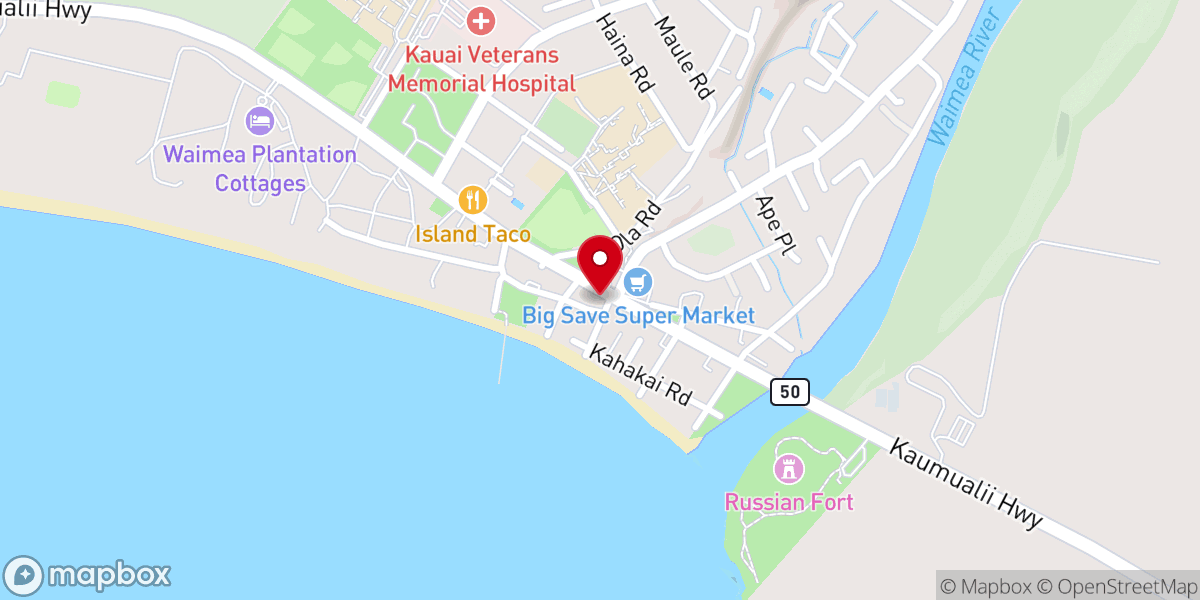 Map showing location of Waimea Hawaiian Church
