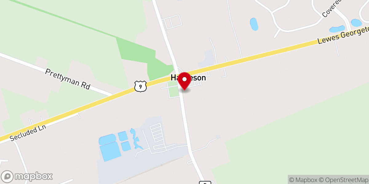 Map showing location of Harbeson Methodist Church