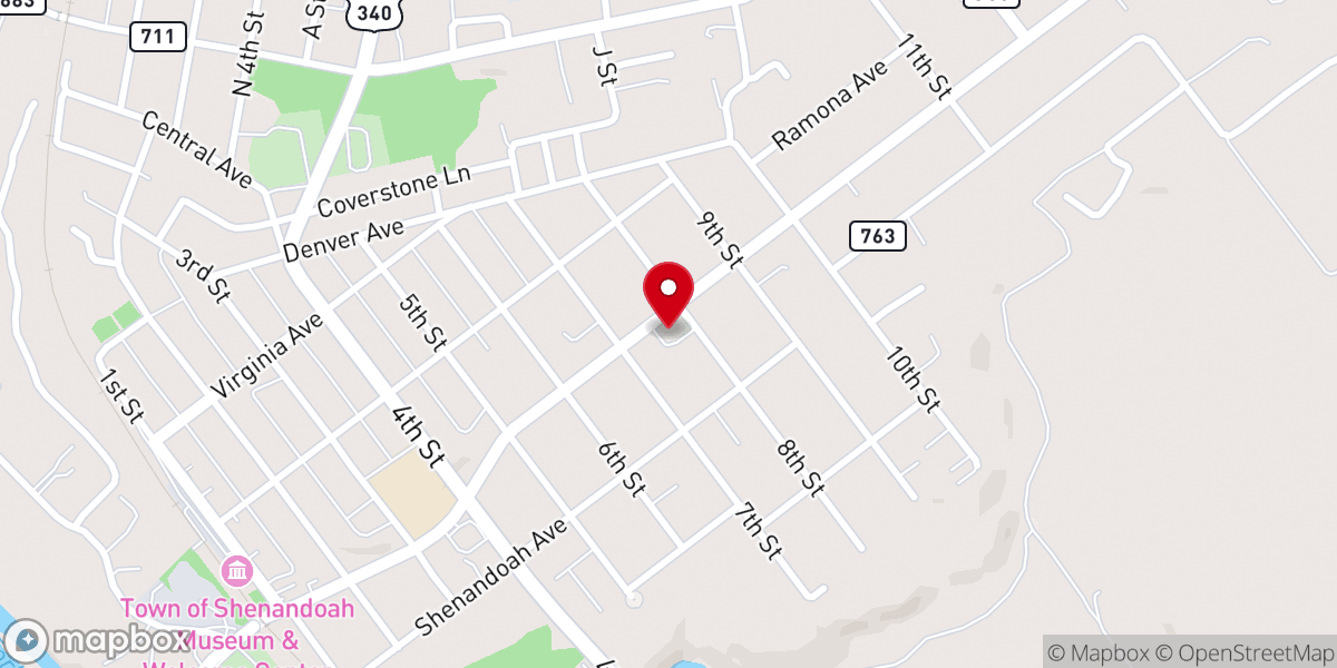 Map showing location of Shenandoah Assembly of God Church