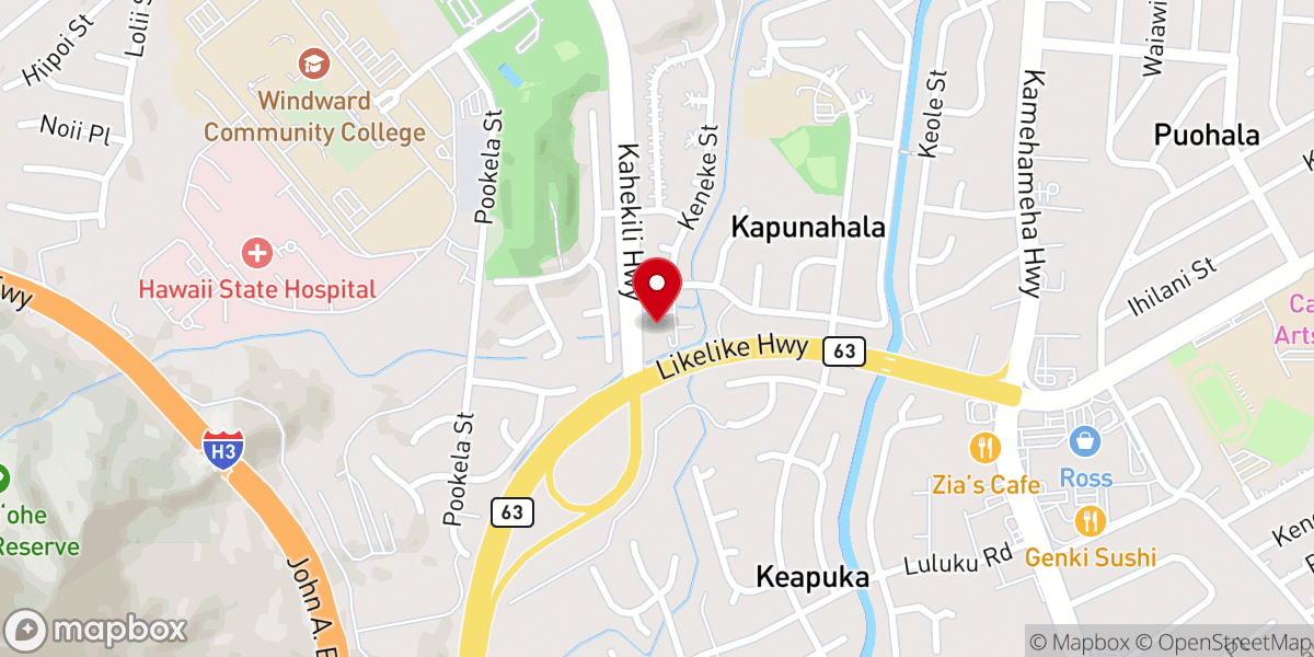 Map showing location of Koolau Baptist Church