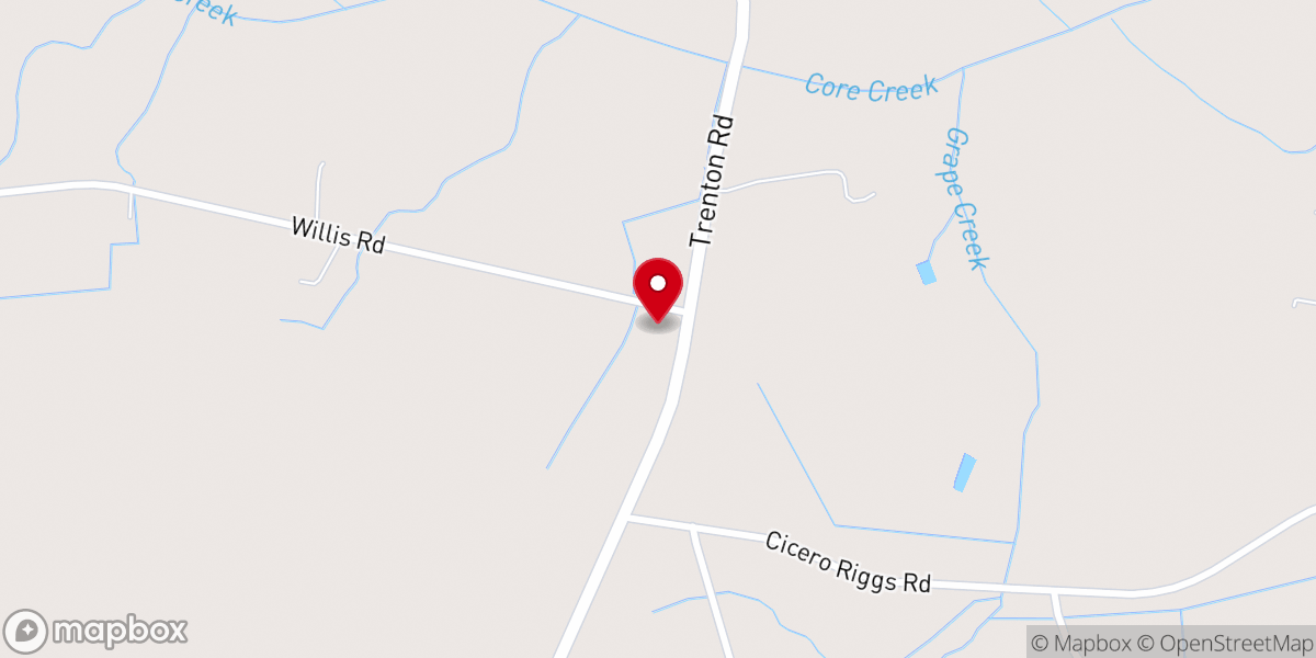 Map showing location of Core Creek Free Will Baptist