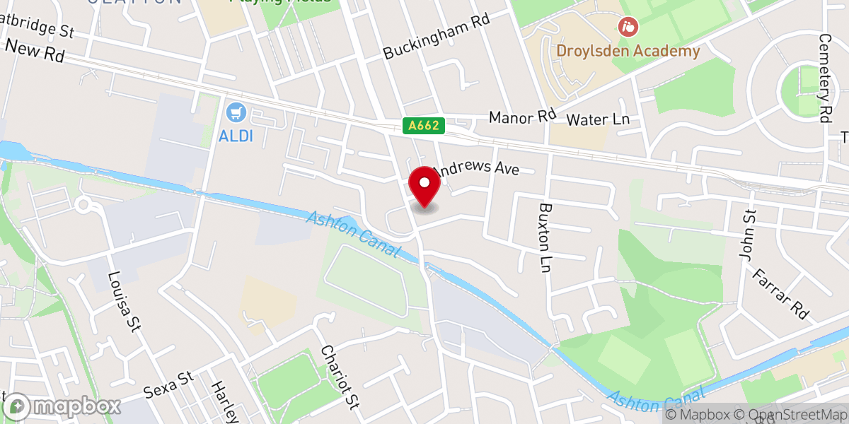 Map showing location of Edge Lane and Clayton Methodist Church
