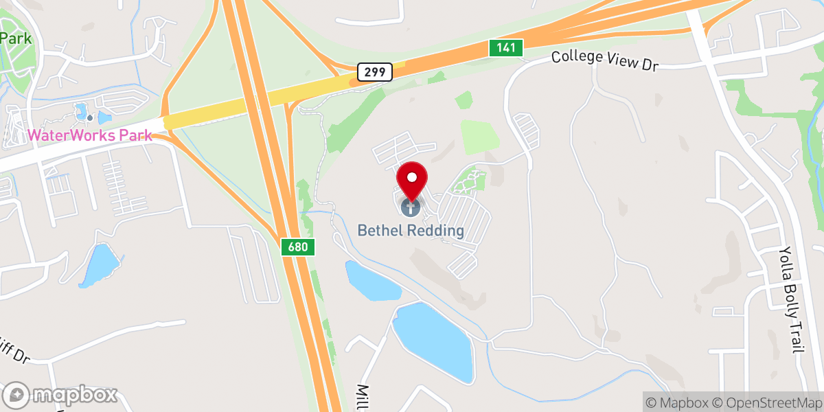 Map showing location of Bethel Church Redding