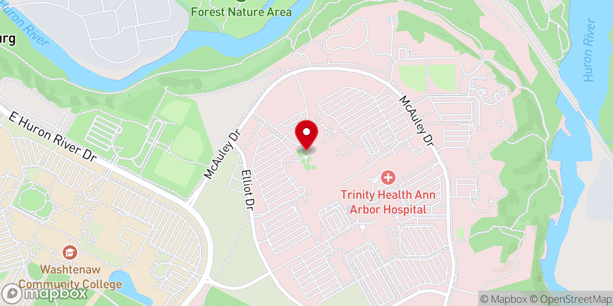 Map showing location of St Joseph Mercy Ann Arbor - Spiritual Care