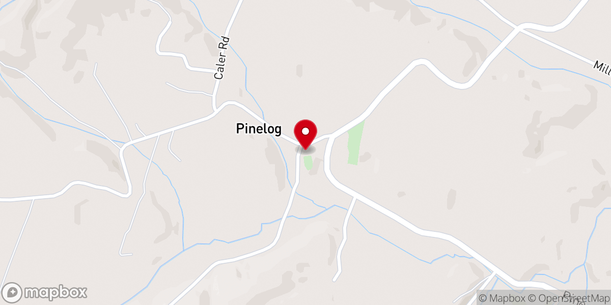 Map showing location of Pine Log Baptist Church