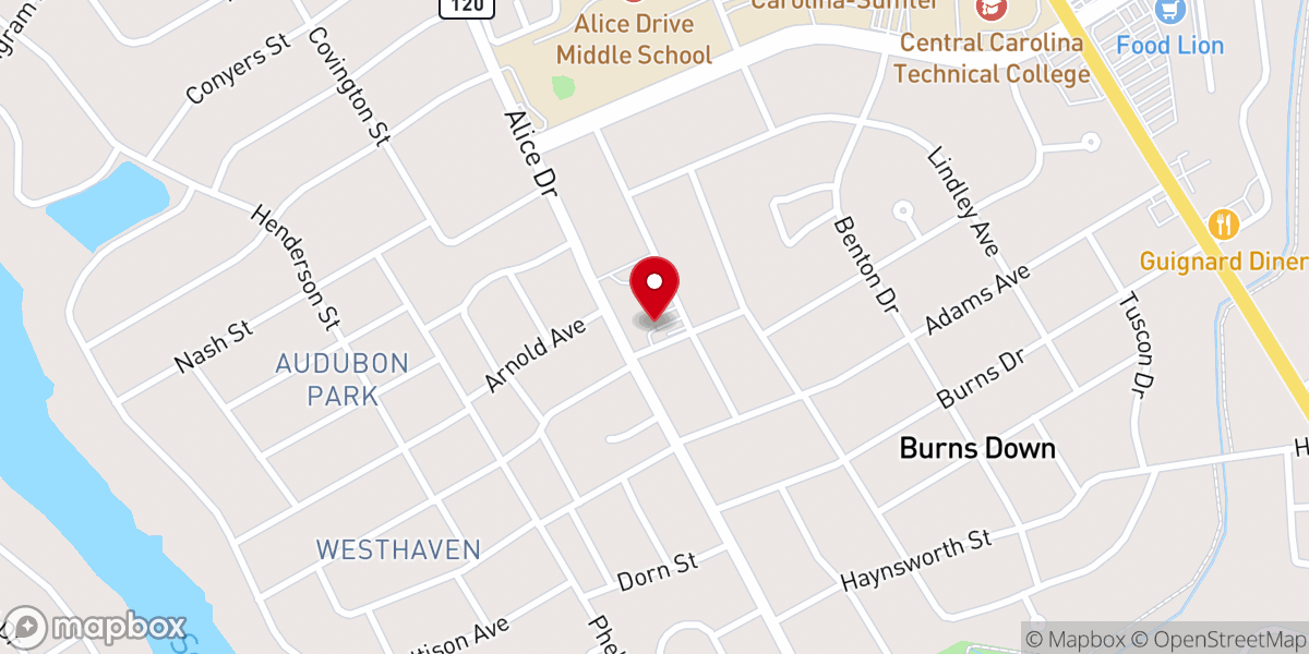 Map showing location of Aldersgate United Methodist Church