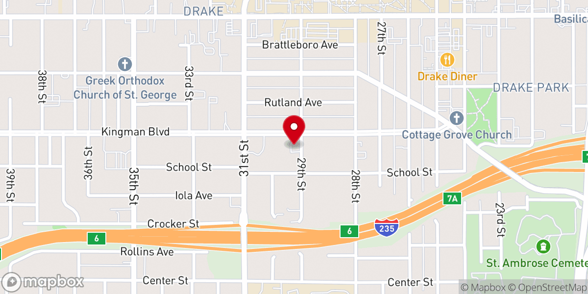 Map showing location of Living Water Evangelical Free Church, Des Moines, iowa