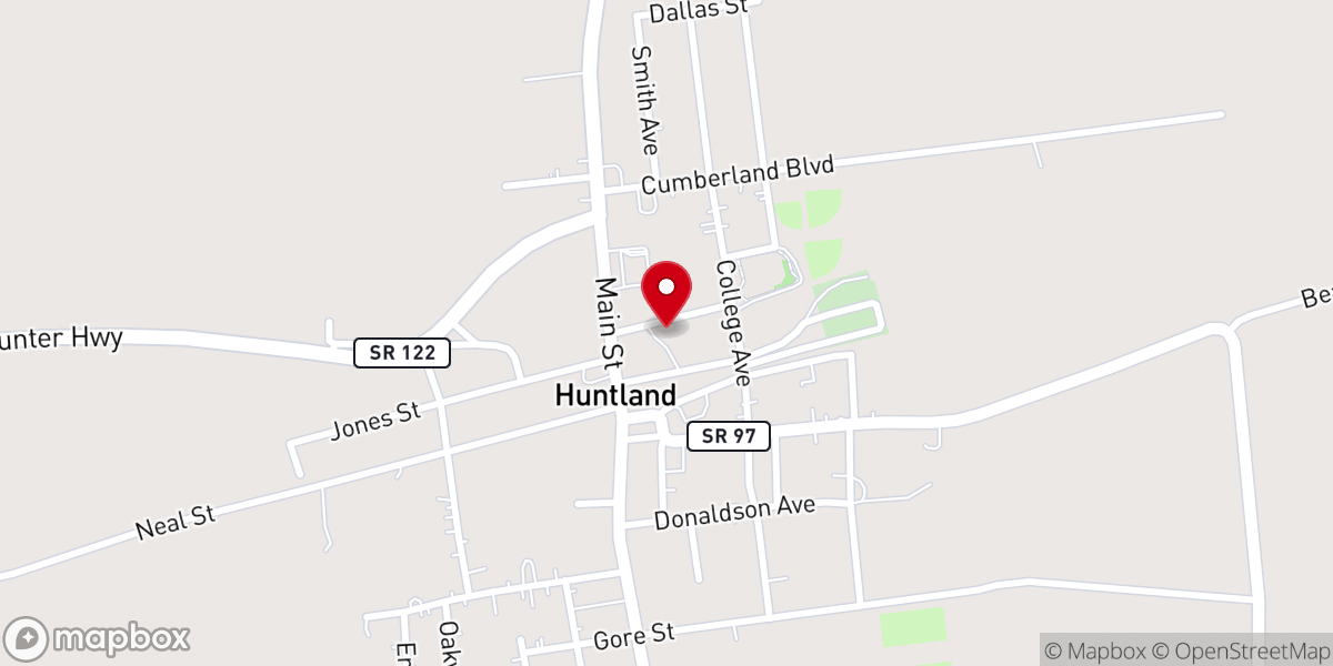Map showing location of Huntland Community Center