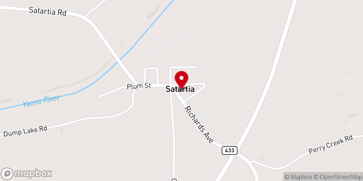 Map showing location of Satartia Methodist Church