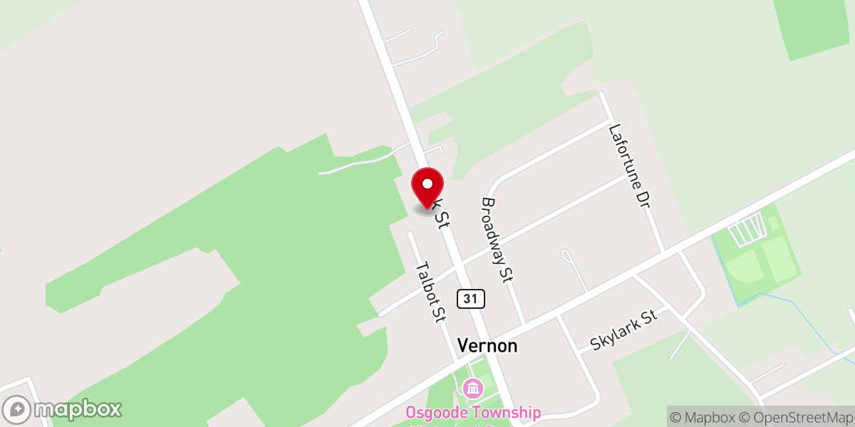 Map showing location of Osgoode Baptist and Vernon United Church