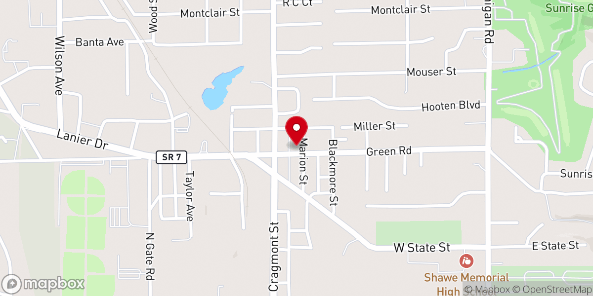 Map showing location of Green Road Baptist Church
