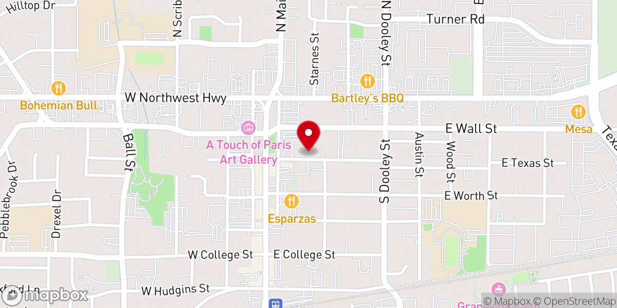 Map showing location of Grapevine's First Baptist Church