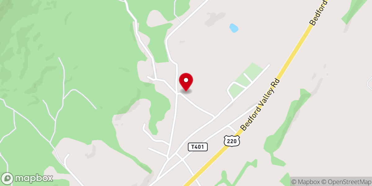 Map showing location of Bedford Valley Bible Church