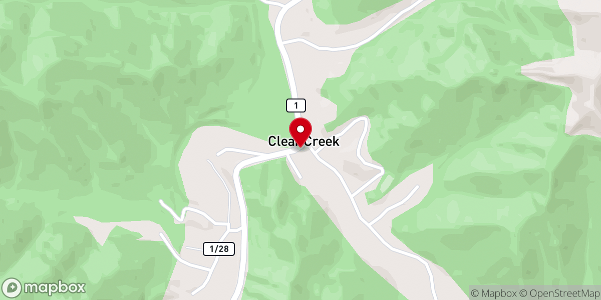 Map showing location of Clear Creek Presbyterian Church
