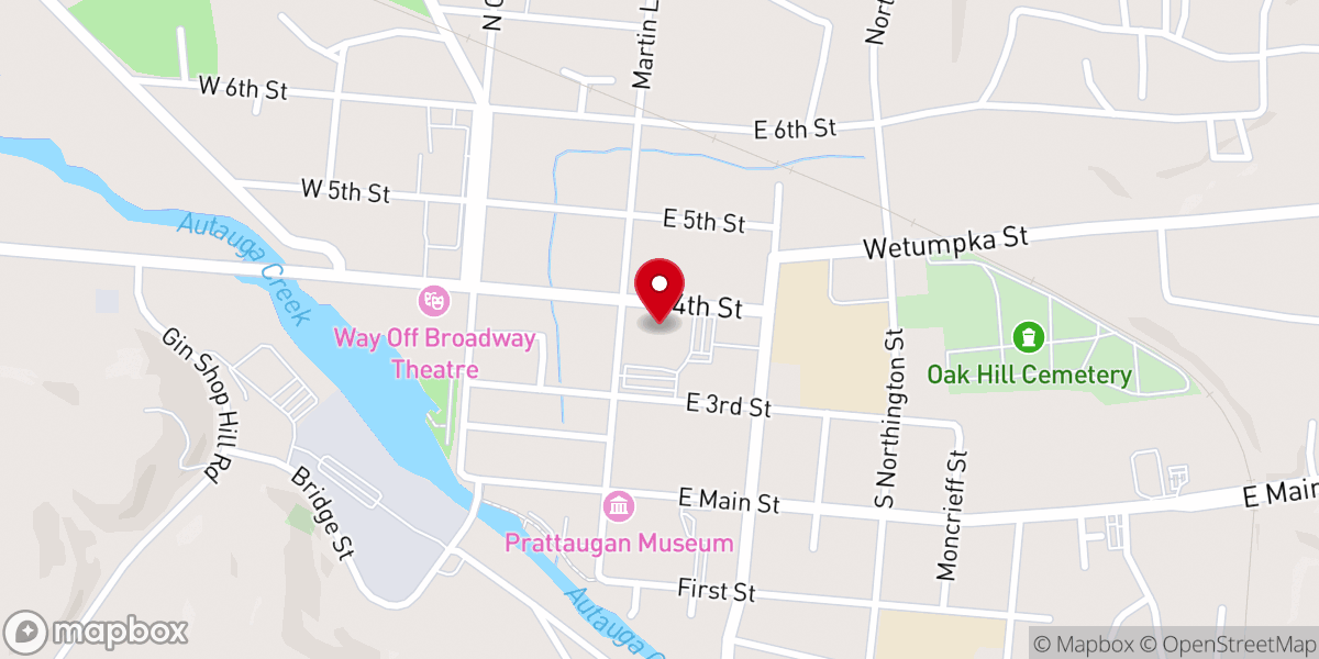 Map showing location of Prattville First Methodist Church